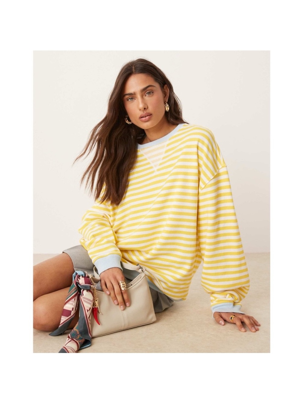 NWOT Free People We The Free Striped Oversized Crewneck Sweatshirt in Dandelion